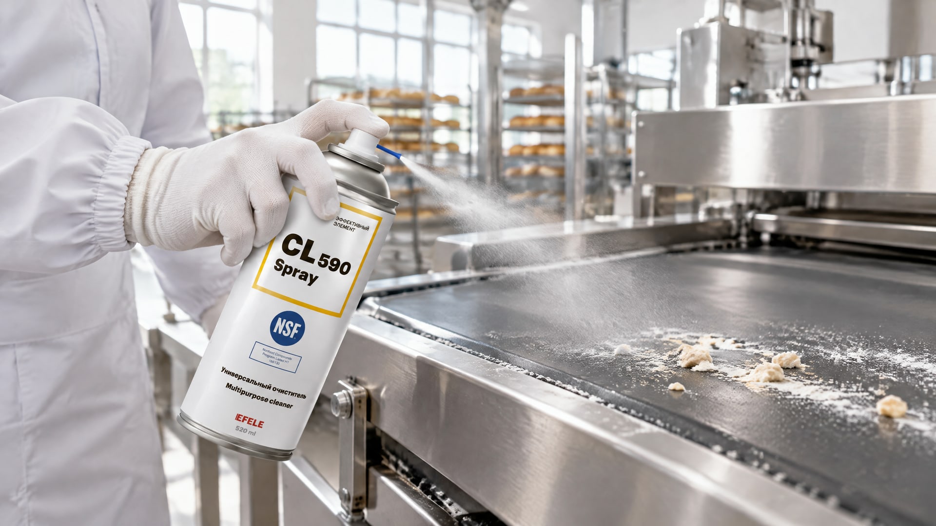Нанесение EFELE CL-590 Spray на антипригарное покрытие пищевого оборудования.